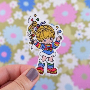 Rainbow Girl Sticker vinyl waterproof dishwasher safe brite bright rain bow 80s cartoon retro vintage nostalgia