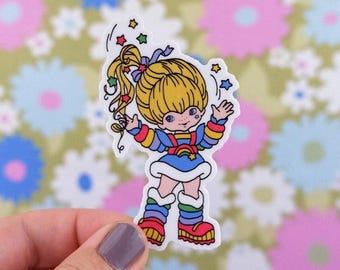 Rainbow Girl Sticker vinyl waterproof dishwasher safe brite bright rain bow 80s cartoon retro vintage nostalgia