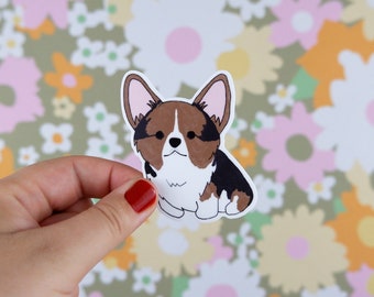 Finnley the Corgi Vinyl Waterproof Sticker dishwasher safe pembroke welsh corgi tri color