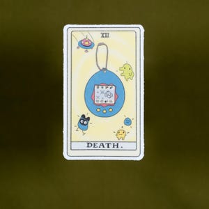 Carta del Tarot Tamagotchi Muerte, vinilo impermeable y apto para lavavajillas, Bandai Mimitchi Loteria