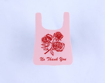 No Thank You Plastic Bag Sticker Waterproof pink roses