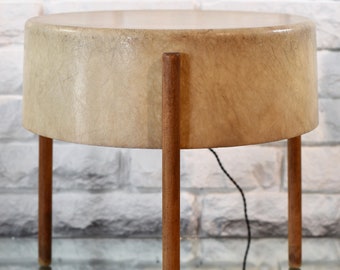 Bill Lam Early Mid Century Modern Fiberglass Lamp Table Wood Legs
