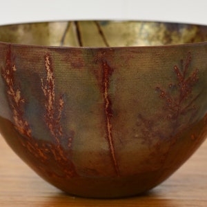 Mid Century Modern Flower Wheat Decor Enamel Metal Bowl
