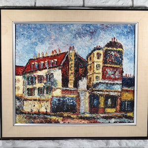 1960s Expressionist European Cityscape Oil Painting, Framed