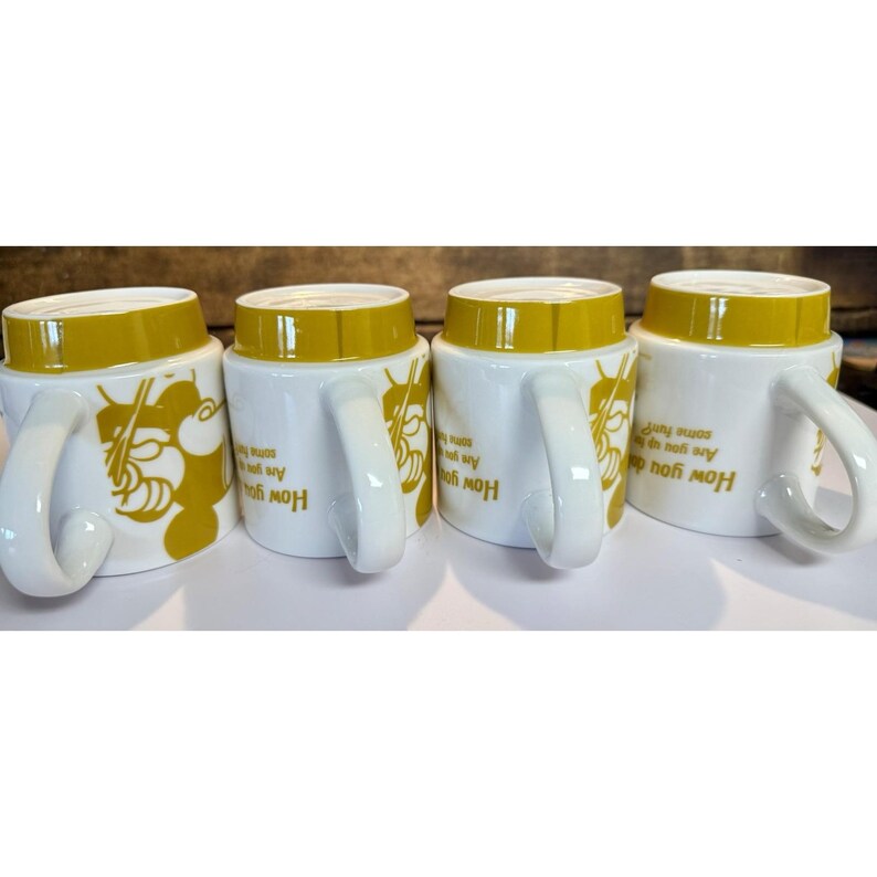 Disney Daiso Mickey Mouse Stacking Mug Set of 4 Yellow White image 11