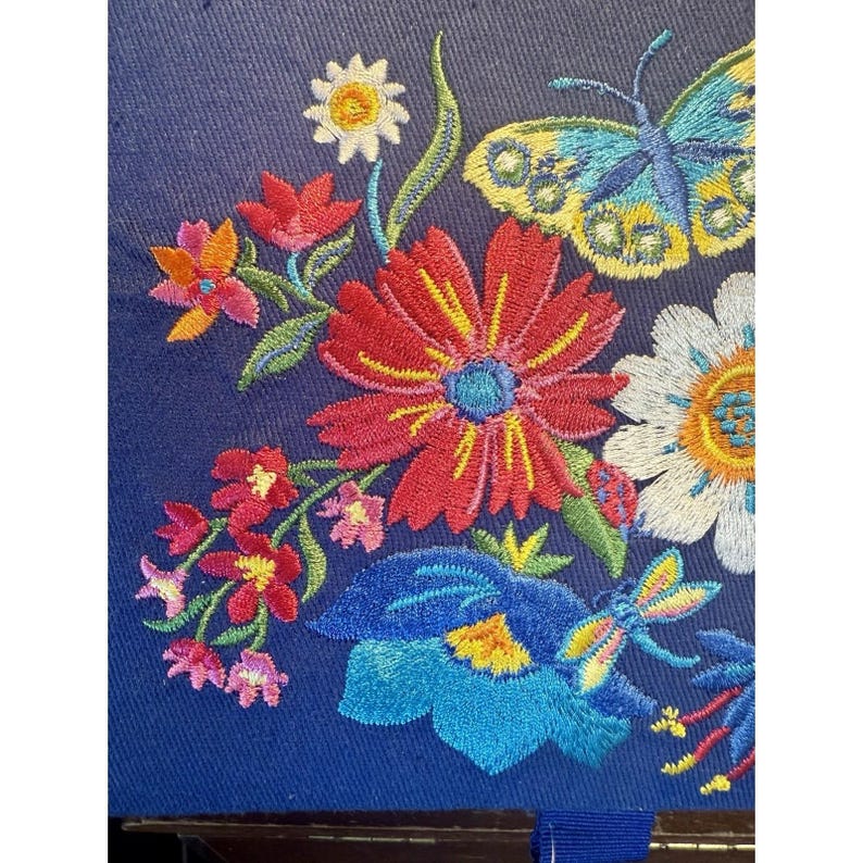 Brighton French Garden Jewelry Box Embroidered Flowers Butterfly Blue NEW w/ TAG image 3