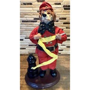 Vintage Firefighter Resin Figurine Statue Dog Fireman Hose Hydrant  10&quot;