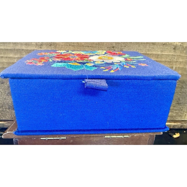 Brighton French Garden Jewelry Box Embroidered Flowers Butterfly Blue NEW w/ TAG image 8
