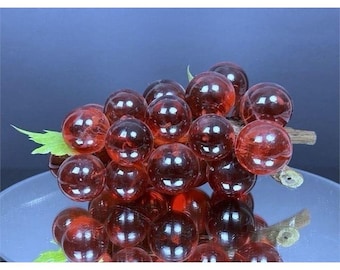 Large Vintage Italian Murano Style Red Art Glass Grape Cluster Heavy Wired