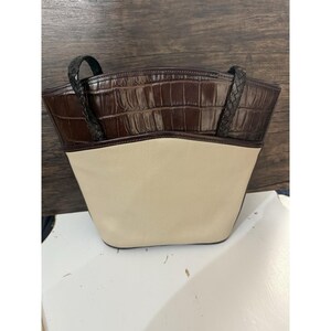 Color Block Brighton Bucket Shoulder Hobo Tote Leather Woven Strap VTG A-126457 image 7