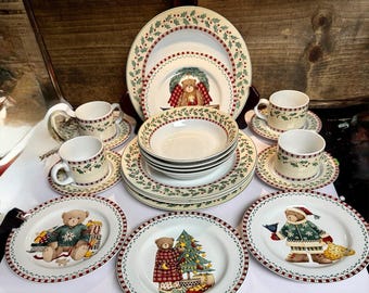 VTG CHRISTMAS VTG Christmas Bears Dish Set Debbie Mum 20 PCs Plates Bowls Cups