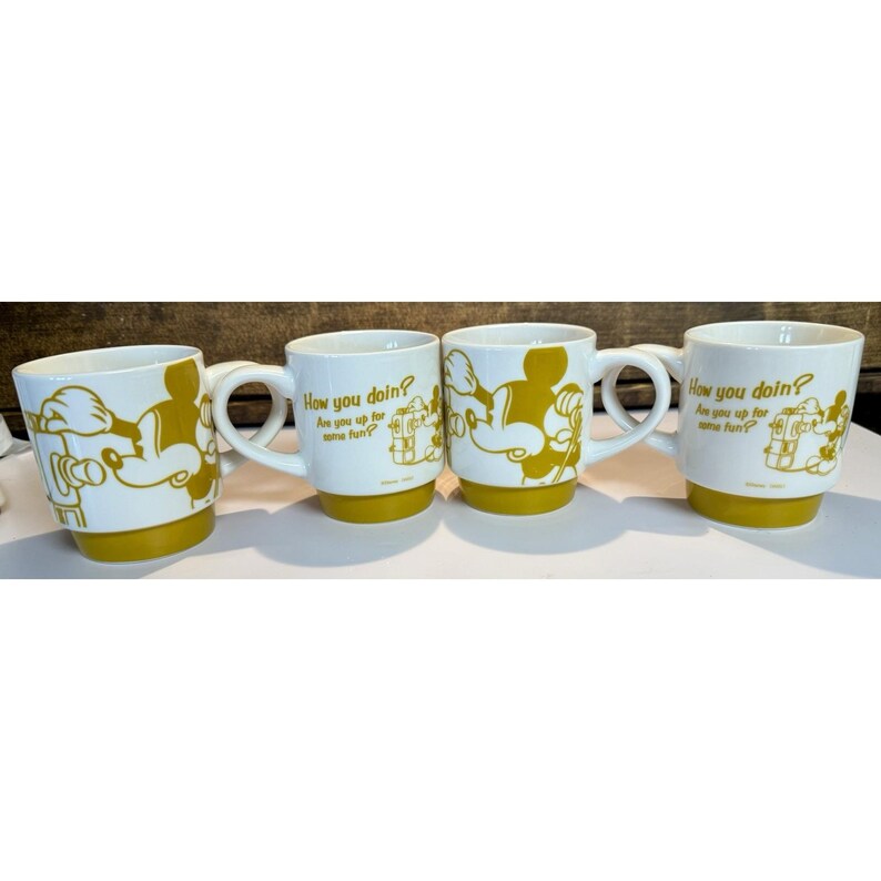 Disney Daiso Mickey Mouse Stacking Mug Set of 4 Yellow White image 2