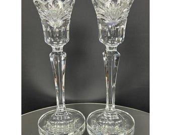 Pair Marquis by Waterford Crystal Candlesticks 8" Tulip Faceted Holders VTG
