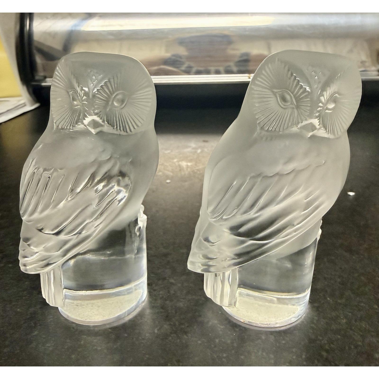 Lalique France Owl Paperweight Frosted Crystal Figurine Chouette 3.5" Signed