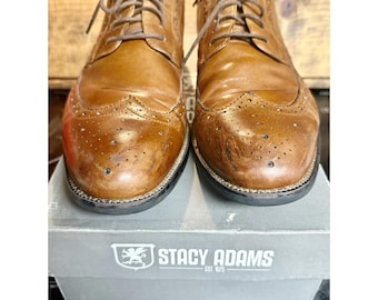 Vintage Stacy Adams Men's Brown Leather Wingtip Brogue Dress Shoes w/ Box 10.5
