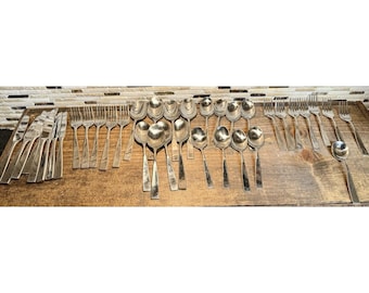 Vintage HC Stainless Korea Flatware Set 37pc Modern Square Handle Mid Century