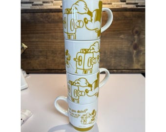 Vintage Disney JAPAN Mickey Mugs Walt Disney Colorful Coffee Stack