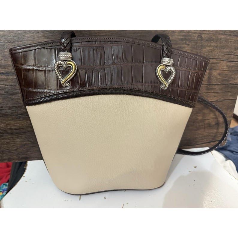 Color Block Brighton Bucket Shoulder Hobo Tote Leather Woven Strap VTG A-126457 image 4