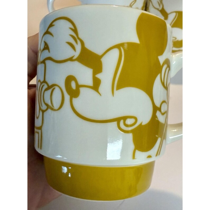 Disney Daiso Mickey Mouse Stacking Mug Set of 4 Yellow White image 4