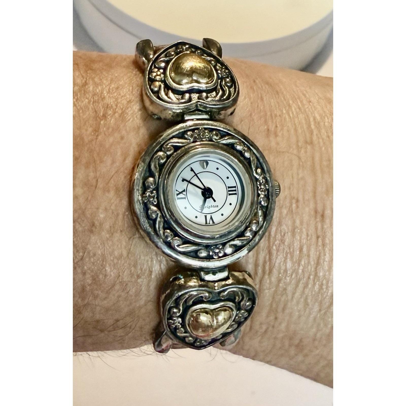 Brighton Vintage Silver Heart & Floral Link Bracelet Watch - New Battery Brighton Vintage Retired Heart Heavy Links Silver Plated  main image 2
