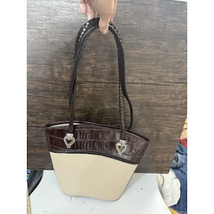 Color Block Brighton Bucket Shoulder Hobo Tote Leather Woven Strap VTG A-126457 image 6