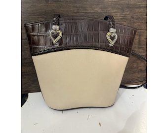 Color Block Brighton Bucket Shoulder Hobo Tote Leather Woven Strap VTG A-126457