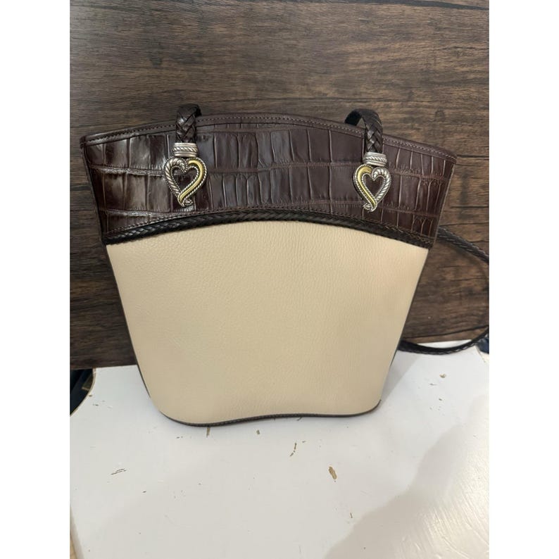 Color Block Brighton Bucket Shoulder Hobo Tote Leather Woven Strap VTG A-126457 image 1