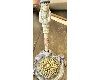 Vintage Stonecast Wizard Pen & Holder Desk Figurine Fantasy Magic 6"