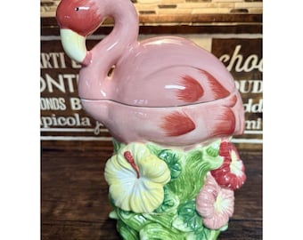 Vintage Target PINK FLAMINGO - HIBISCUS Koekjettrommel, grote bloemen, 13,3 cm, 2005 Mint