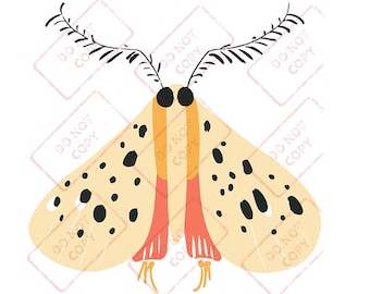 Nachtvlinder - digitale download - zwarte, gele aquarel clip art afbeelding