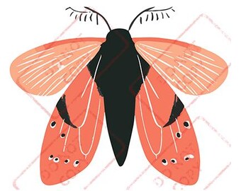 Nachtvlinder - digitale download - zwarte, gele aquarel clip art afbeelding