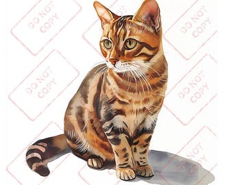 Cat Kitty Bengal - Digital Download - watercolor clip art illustration