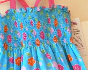 Girl Size 6 Sundress, Grow With Me Floral Dress with Adjustable Straps, Smocked Sundress, Blue Sundress, Can Fit For 4 to 6 Years