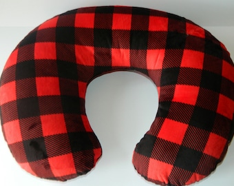 Lumberjack Nursing Pillow Cover, Can Add Name, , Red and Black Minky Buffalo Plaid Bobby Cover, Breastfeeding Pillow Cover, Baby Item