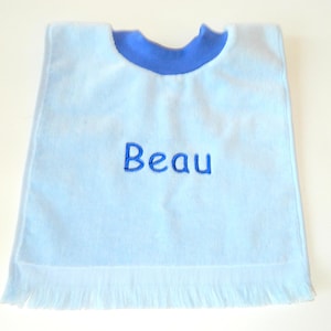 Personalized Terry Cloth Baby Bib: Pullover Style, Embroidered Name