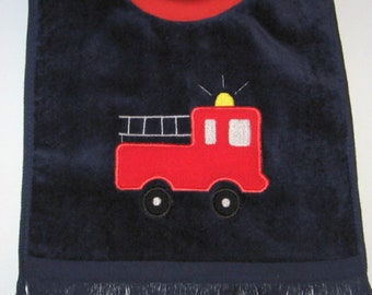Large Baby Bib, Fire Engine Bib, Fire Truck Bib, Pullover Bib, Towel Bib, Matching Baby Items, Many Colors, Terry Cloth Velour, Baby Item