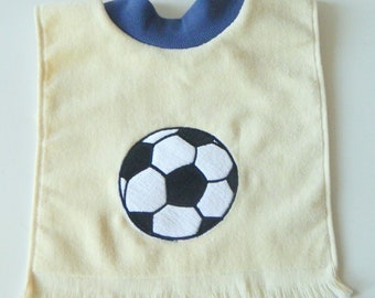 Large Personalized Baby Bib, Soccer Ball Bib, Pullover Bib, Toddler Towel Bib, Many Colors, Terrycloth Velour Bib, Baby Item, Toddler Bib