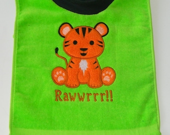 Large Personalized Baby Bib, Bengal Tiger Bib, Pullover Bib, Toddler Towel Bib, Many Colors, Terrycloth Velour Bib, Baby Item, Toddler Bib