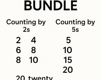 May include: A white background with the text "INTRO MATH BUNDLE" in bold black letters. Below, it shows counting by 2s and 5s, with numbers and words like "twenty", "thirty", "forty", and "fifty".