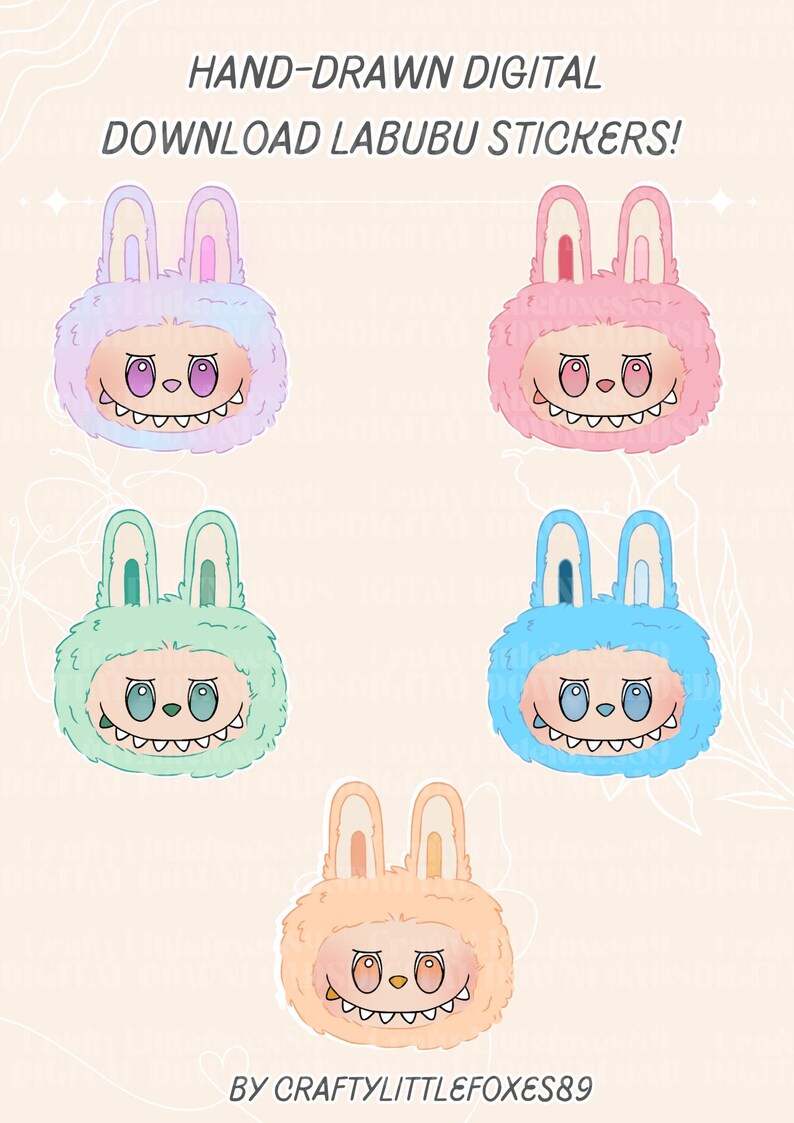 Labubu PNG Sticker Pack: 6 Printable Digital Stickers (instant Download ...