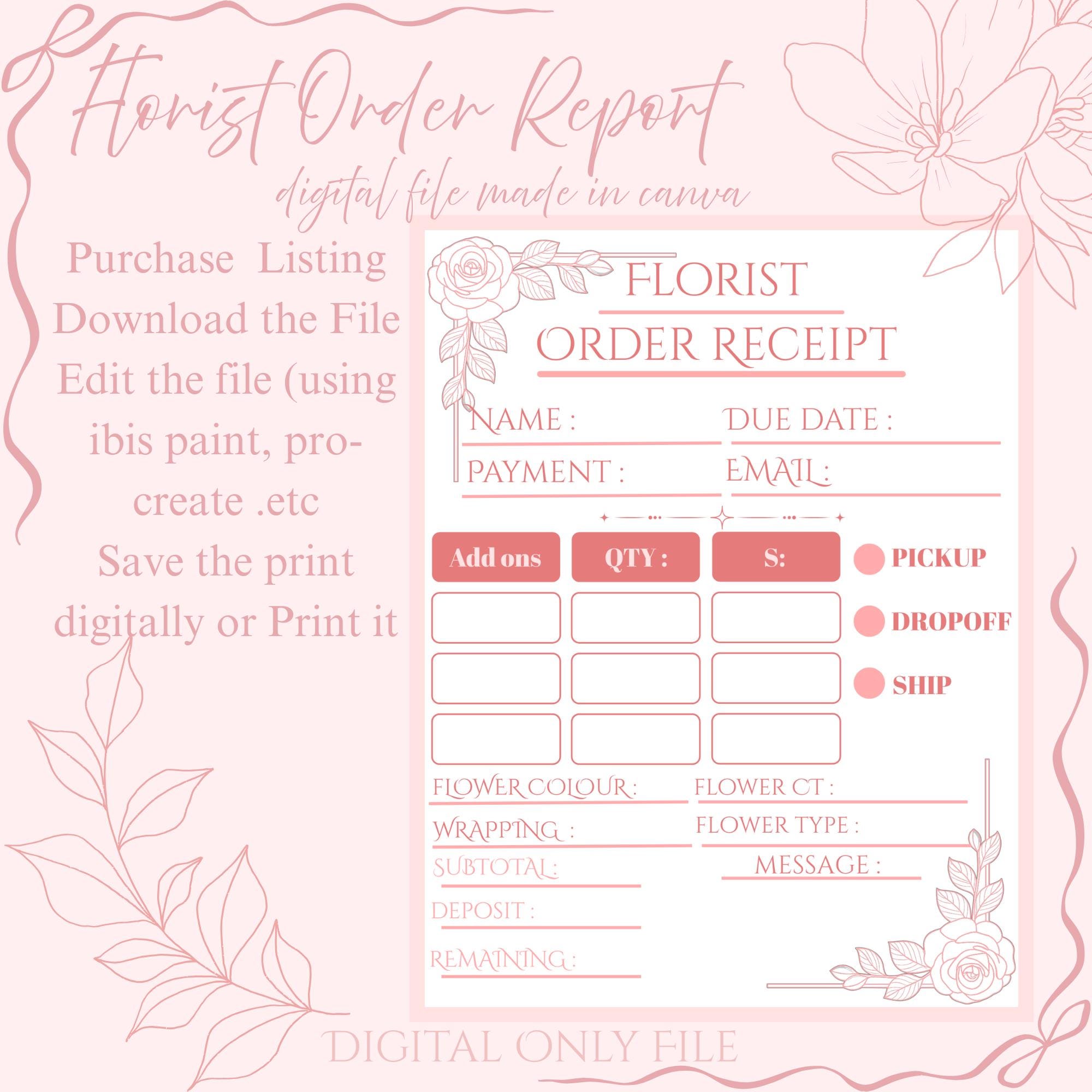 Florist Order Receipt Template | Floral Shop Invoice | Editable ...