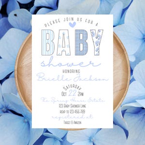 Junge Baby Shower Einladung | Grandmillennial Style Digitale Vorlage | Bearbeitbar Patchwork Baby Party Einladen | Druckbare Vorlage