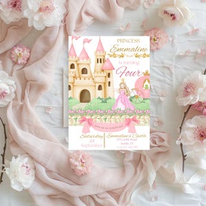 Princess Birthday Invitation: Pink Castle, Floral Theme (DIY Digital Canva Template)
