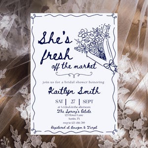 Fresh Off the Market Bridal Shower Invitation: Floral Canva Template (Digital Download)