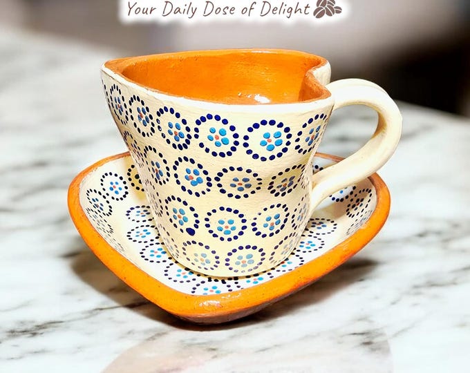 Featured listing image: Heart shape Coffee Cups, Valentines Gift, Capulineado Finish Art, Capula Michoacan Clay Art
