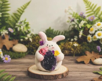 Handmade Amethyst Crystal Bunny | Calming Desk Decor Gift