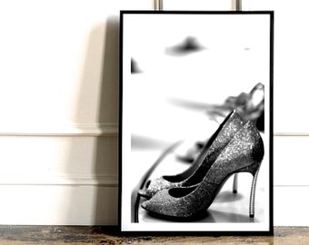 The Showgirl - zwart-witte naaldhak fijne fotografie-afdruk - kunst aan de muur foto - glitter hoge hakken - glamour fashion art noir