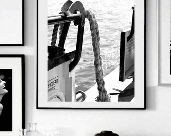 Circular Quay - zwart-wit fijne fotografieprint - Sydney Ferries - fotoposter - muurkunst - maritiem touw - nautisch kustdecor