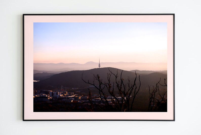Black Mountain Sunset \u2022 Fine Photography Print \u2022 Wall Art Photo \u2022 Telstra Tower \u2022 Canberra Australia \u2022 Bush Capital ACT \u2022 Pale Dusty Pink