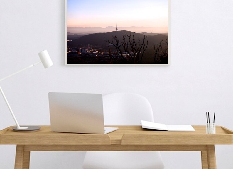 Black Mountain Sunset \u2022 Fine Photography Print \u2022 Wall Art Photo \u2022 Telstra Tower \u2022 Canberra Australia \u2022 Bush Capital ACT \u2022 Pale Dusty Pink